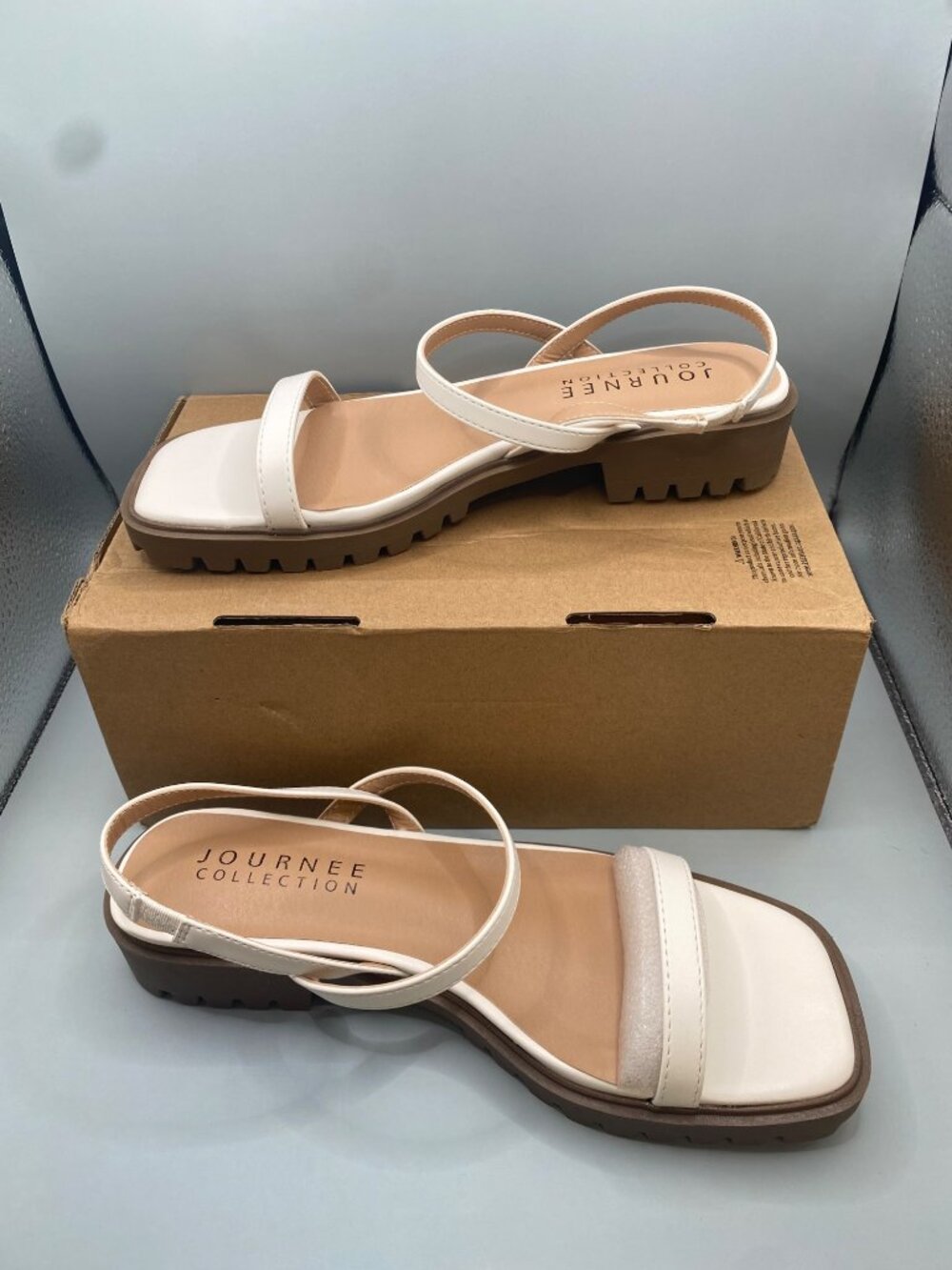 Journee Collection Women White Nylah Faux Leather Ankle Strap Sandals Size 7 NIB